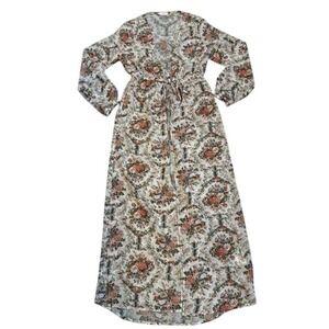 Coquette Fairycore Boho Clay Floral Romantic Duster Drawstring Waist Medium